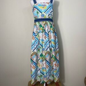 Talbots Blue and White Scenic Print Midi Dress Size 4